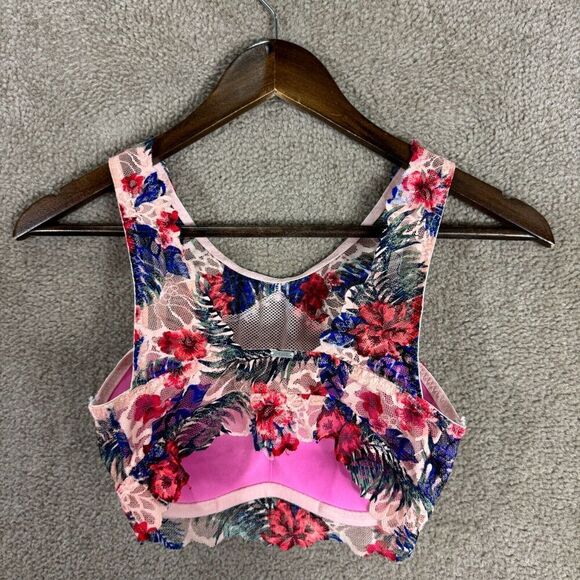 Pink Victoria's Secret Push Up Bralette Bra XS Euphoria Pink Floral Lace Mesh - Picture 5 of 11